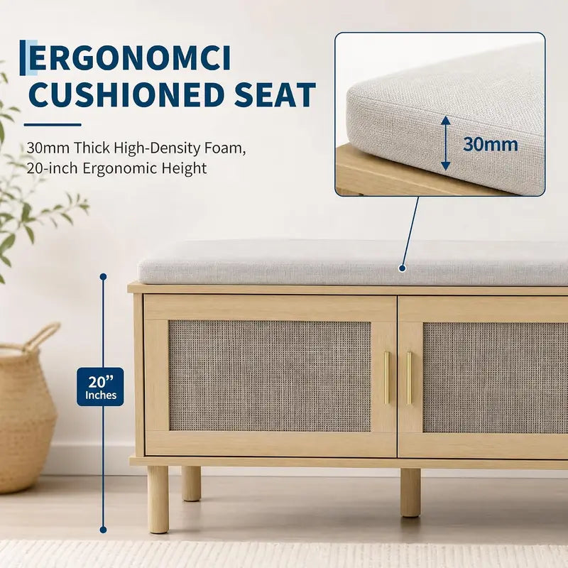 Entryway Shoe Storage Bench with Cushioned Seat and Multi-Layer Cabinet