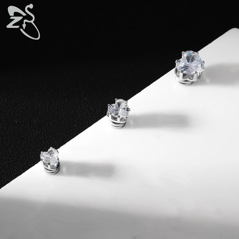 Magnetic Clip-On Earrings Star Heart Shape CZ Crystal No Piercing Jewelry 4-8MM