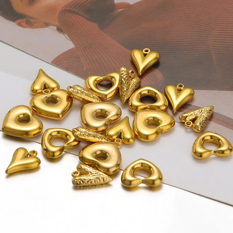 5pcs Stainless Steel 18K Gold Color Heart Pendant for DIY Jewelry Making