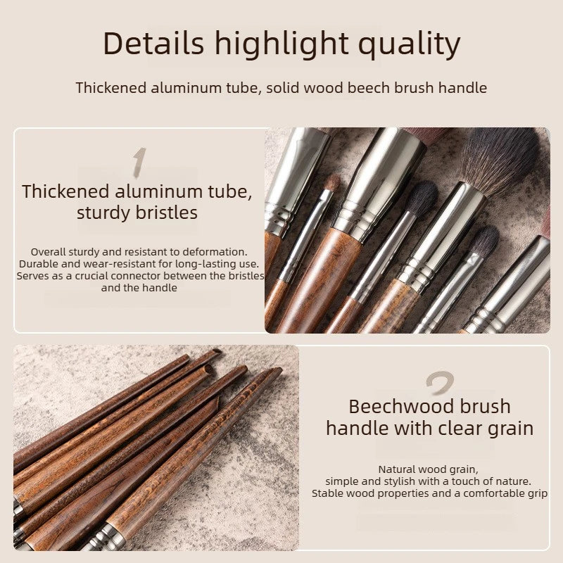 Professional Goat Hair Makeup Brush Set - Natural Wooden Handles for Face Eye Lip Contouring - Multiple Colors