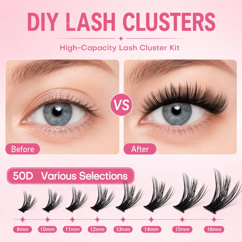 DIY Eyelash Extension Kit with Reusable False Lashes, Glue & Tweezers for Party & Stage Makeup