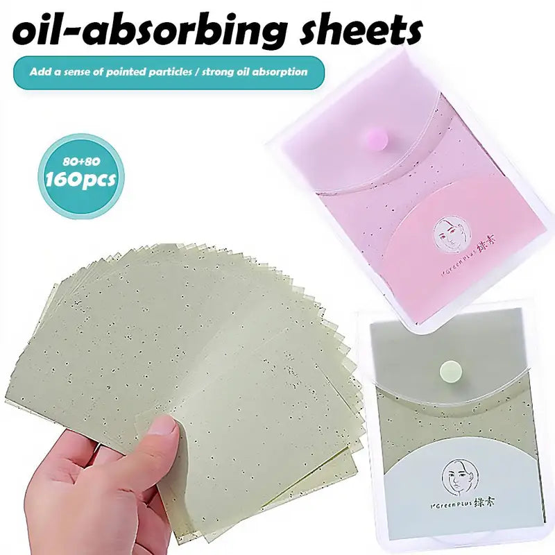 160 Sheets Oil Control Blotting Papers with Travel Case - Green Tea Face Tissues