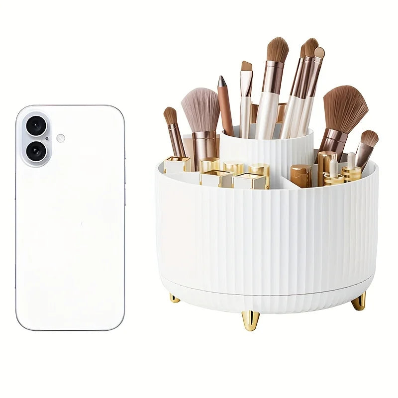 Rotating Makeup Brush Holder Organizer with 5 Compartments for Dresser Bathroom Office