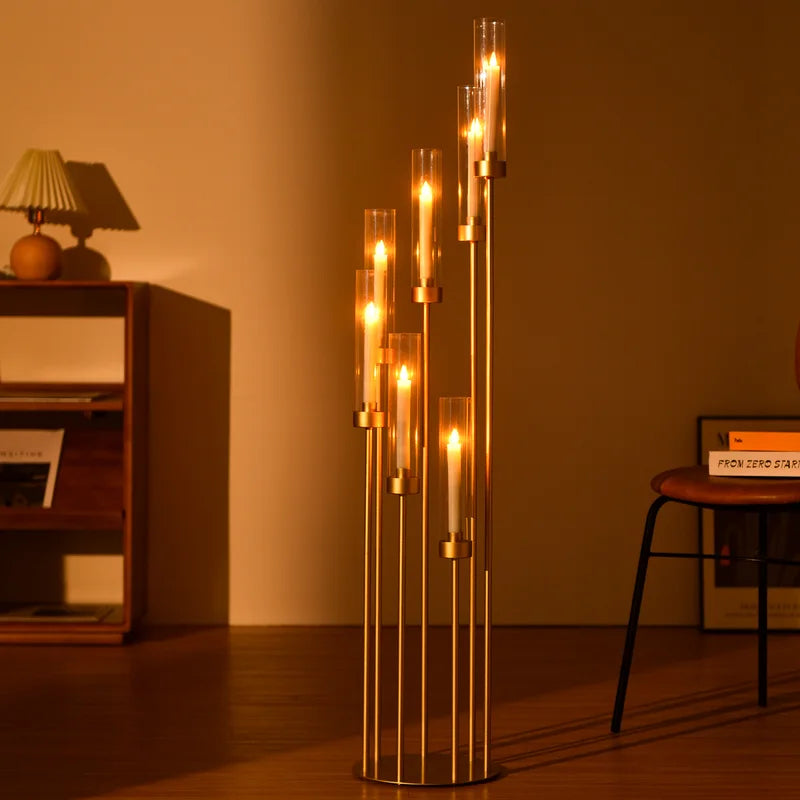 Gold Floor Candelabra Set - Tall Wedding Centerpieces, 48 Inch, 4-Pack with Removable Lampshades