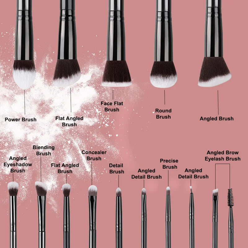 14-Piece Makeup Brush Set with Fluffy Foundation Blush Eyeshadow Blending Tools - Multiple Handle Colors