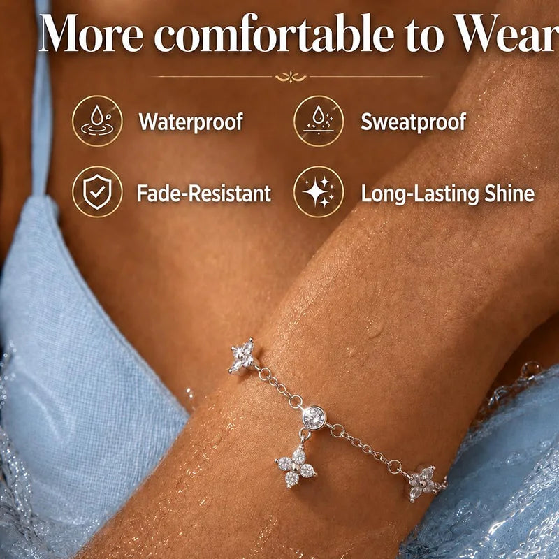 925 Sterling Silver Dainty Bracelet with CZ Stones, 14K Gold Plated Waterproof Chain for Women