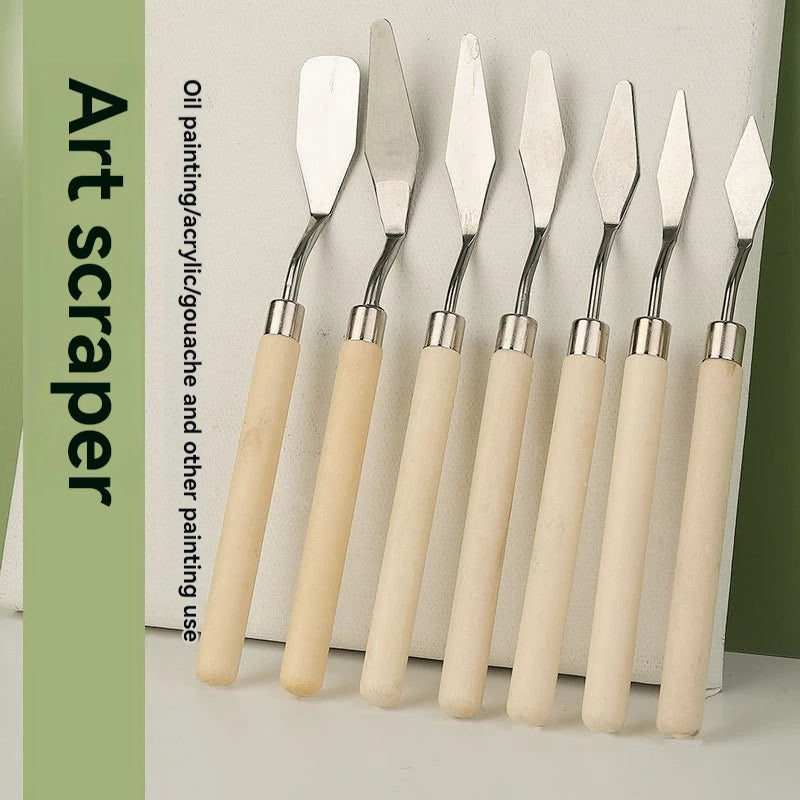 Art Oil Painting Spatula Palette Knife Set - Wooden Flat Head & Pointed Steel Pick