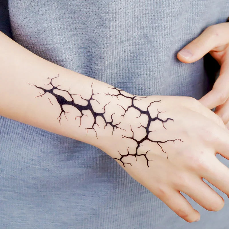Large Black Lightning Line Temporary Tattoo Stickers for Men Women Halloween Party Decor - 2 Sheets