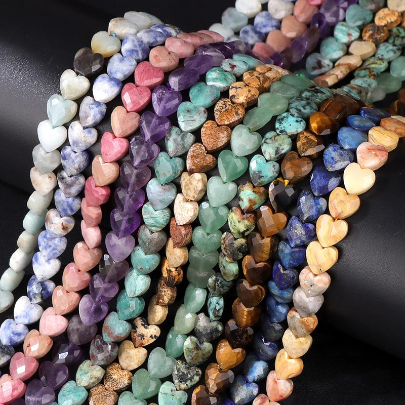 Natural Stone Heart Beads for Jewelry Making - 8mm Faceted Loose Beads