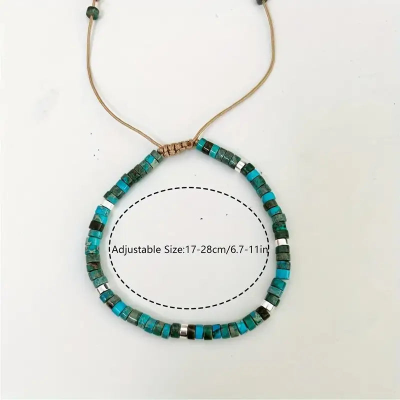 Adjustable Natural Turquoise Beaded Bracelet for Men & Women - Gift & Vacation Accessory