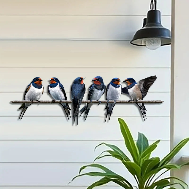 Metal Bird Wall Decoration - Outdoor Fence Branch Swallow Wall Art
