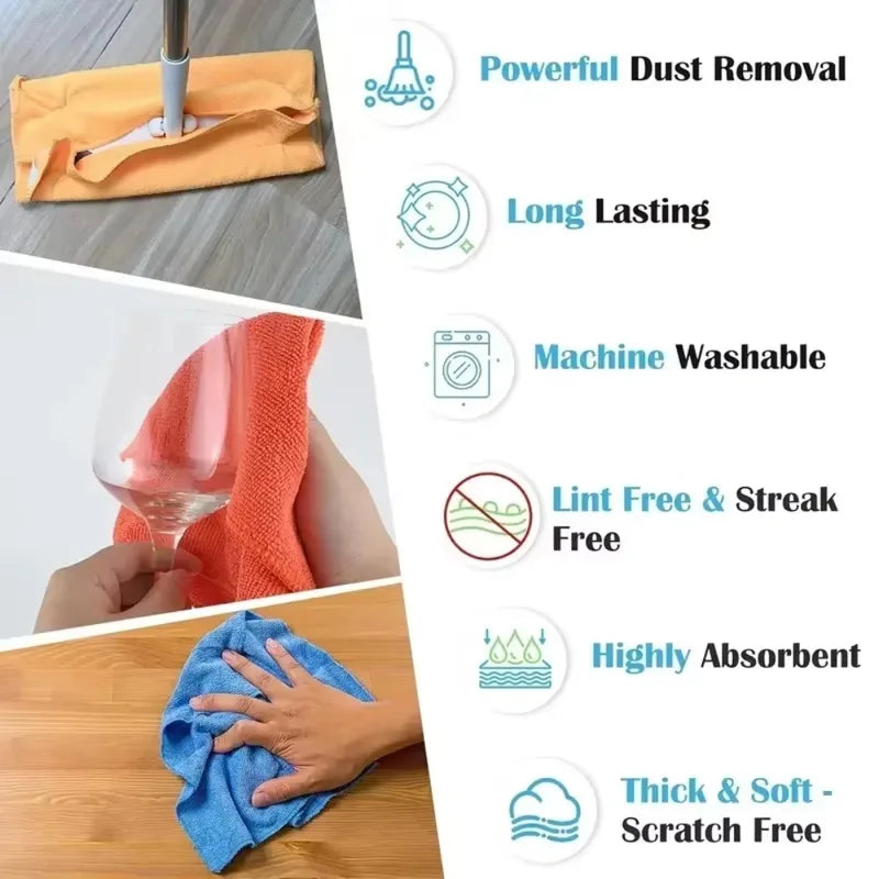 Reusable Microfiber Cleaning Cloths Set - Absorbent Dish Towels for Kitchen Bathroom Car