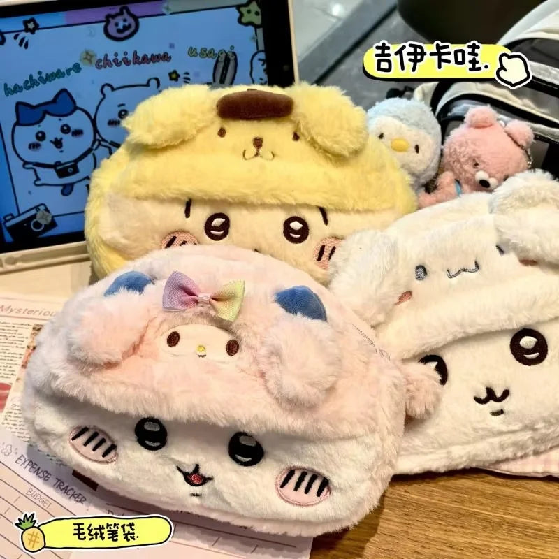 Cute Anime Plush Pen Case for Stationery Storage - Large Fluffy Cartoon Design