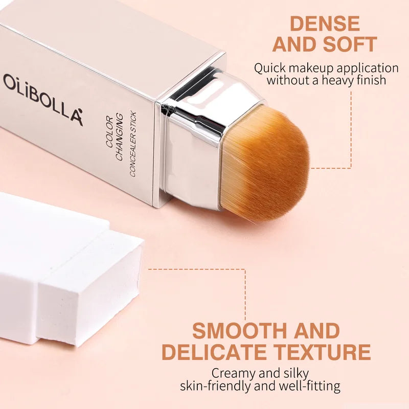 Color Changing Foundation Stick with Double Head Brush Full Coverage Matte Finish Lightweight Moisturizer