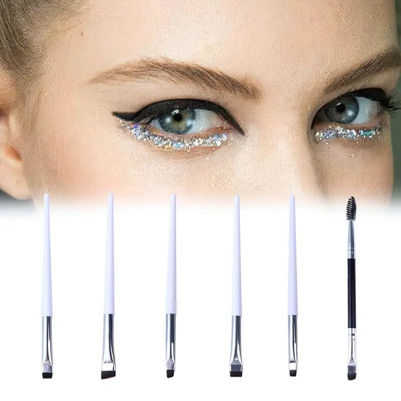 Makeup Brush Set for Eyeliner and Eyebrow - Flat & Angled Fine Brushes