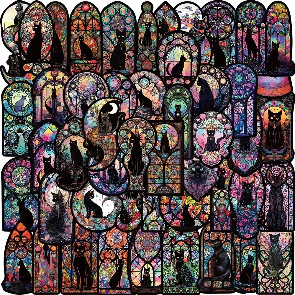 50PCS Gothic Cat Moon Stickers Halloween Tarot Decals for Scrapbook Phone Luggage