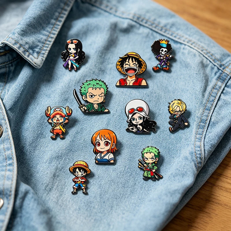 10pcs Luffy Anime Enamel Pins for Boys & Men - Cartoon Lapel Badges Gift