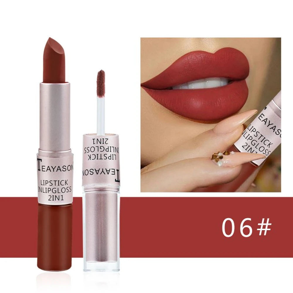 Double-Ended Velvet Matte Lipstick Pen - Long-Lasting, Non-Transfer, Brightening Lip Color