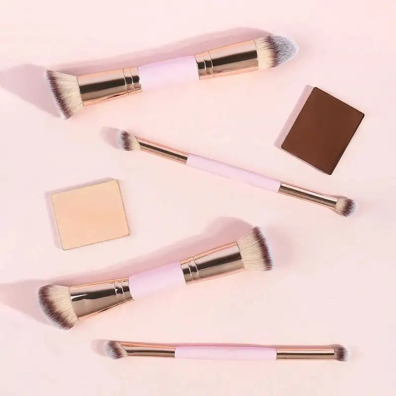 4-Piece Makeup Brush Set with Case - Dual-Ended Foundation, Blush, Eyeshadow Brushes for Beginners & Travel