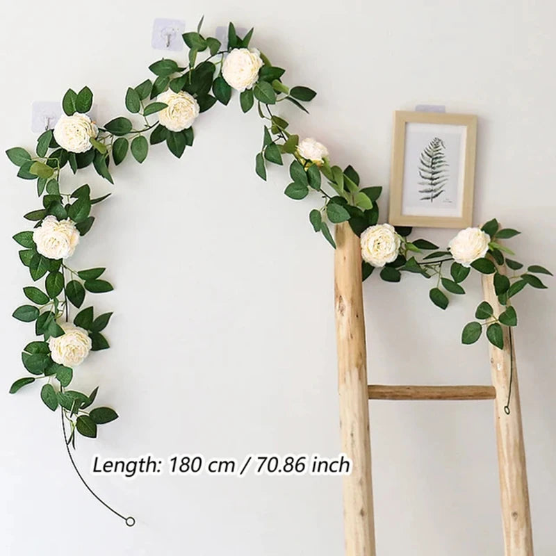 Artificial Silk Peony Flower Vine Wall Hanging Garland for Christmas & Wedding Decor