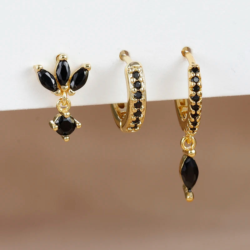 3PCS Horse Eye Pendant Earrings Set for Women Stainless Steel Zircon Jewelry
