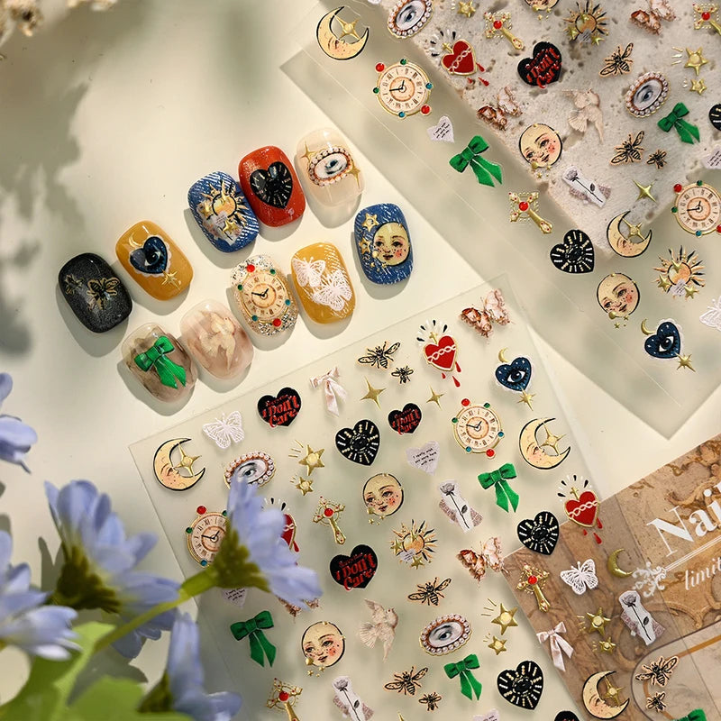 European Sun, Moon & Heart Nail Art Stickers - DIY Manicure Decals