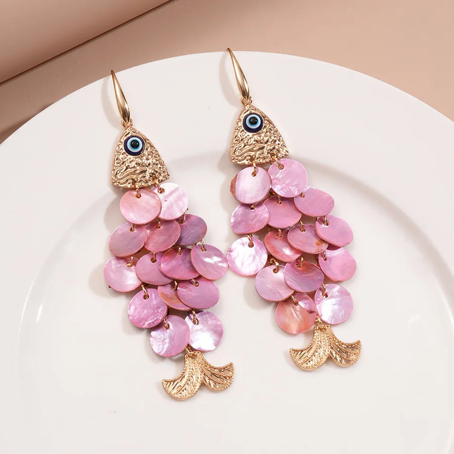 Round Shell Fish-Shaped Dangle Earrings for Women Trendy Jewelry Gift