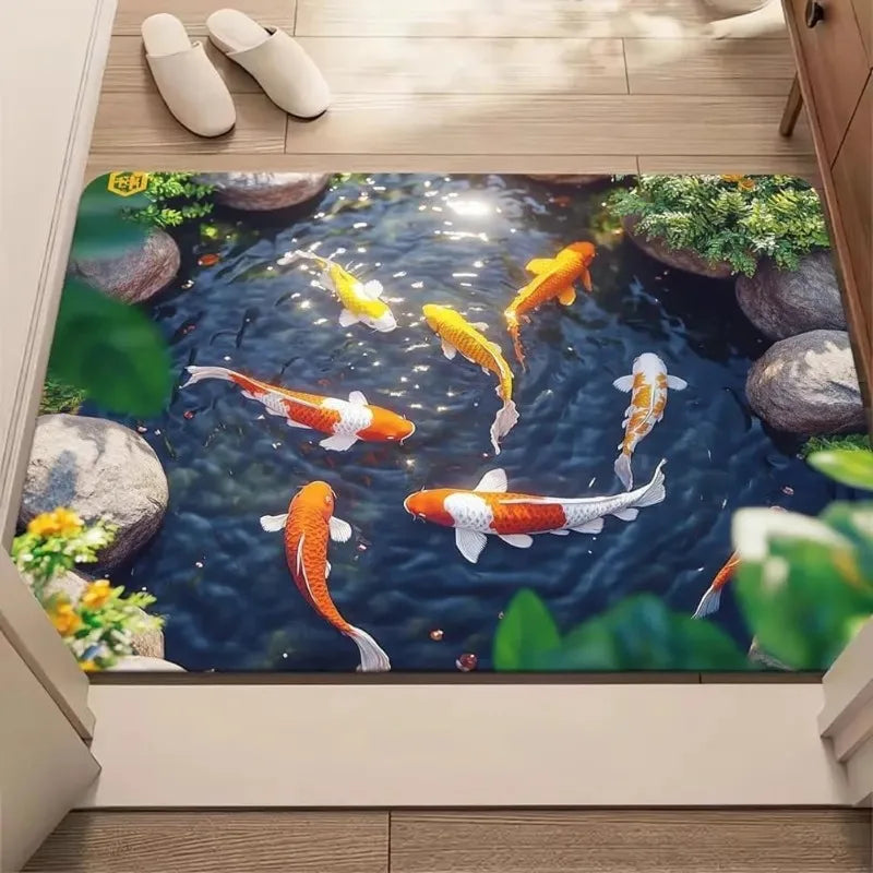 3D Optical Illusion Cat Door Mat - Absorbent Non-Slip Rug for Living Room & Bedroom