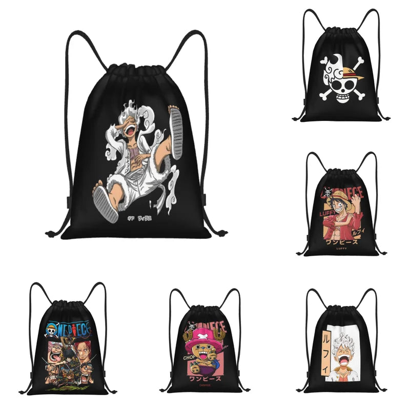 Anime One Piece Drawstring Backpack Waterproof Sports Bag Unisex Storage Bag for Kids and Adults
