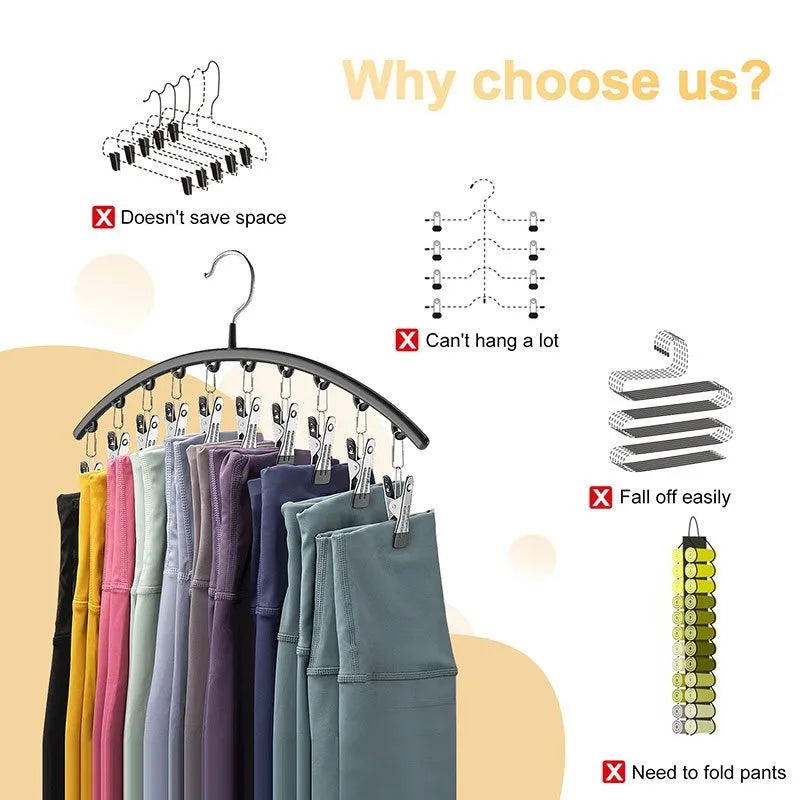 Multi-Shape Metal Hangers with 10 Clothespins for Closet Pants Hats Organizer