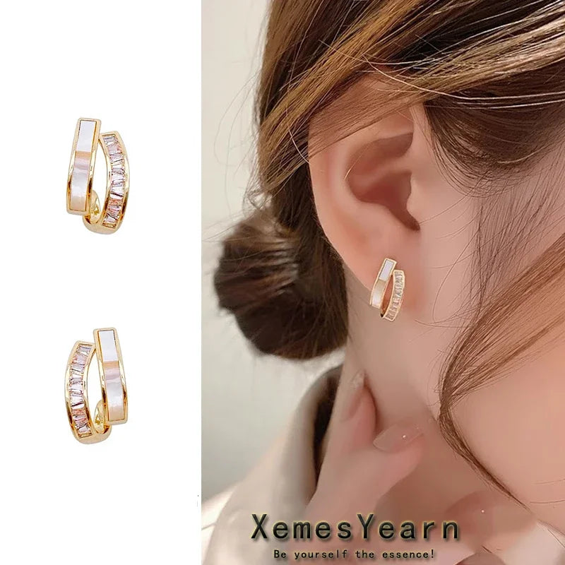 Elegant Zircon Arc Metal Stud Earrings for Women Party & Casual Wear