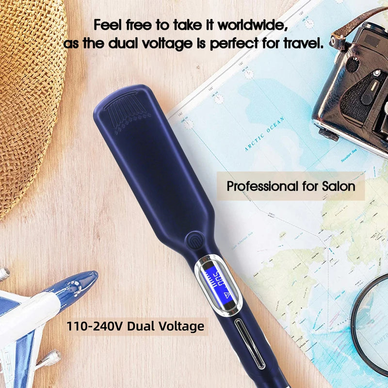 Titanium Plate Hair Straightener and Curler 2-in-1 Flat Iron with Digital Display