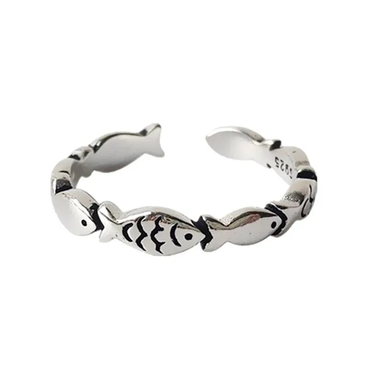 925 Sterling Silver Fish Adjustable Ring for Women Wedding Jewelry