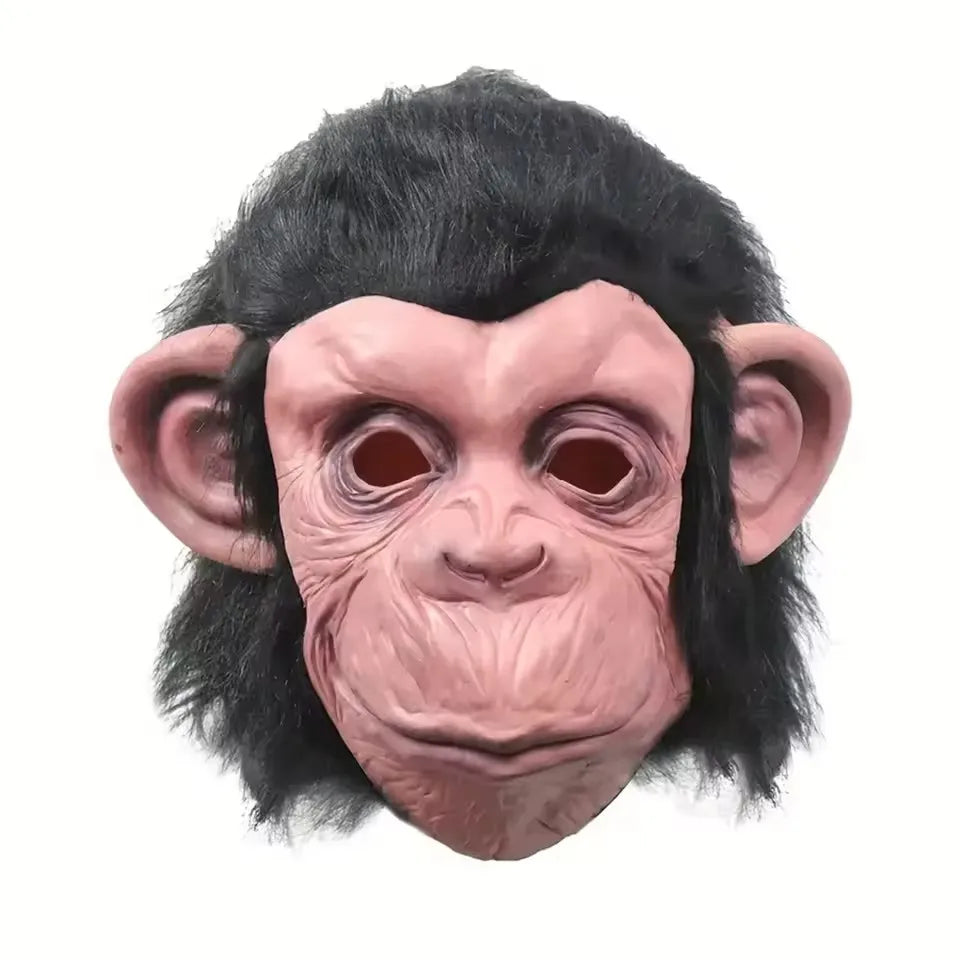 Latex Monkey Mask with Wig Funny Full Face Animal Costume Accessory for Halloween & Party
