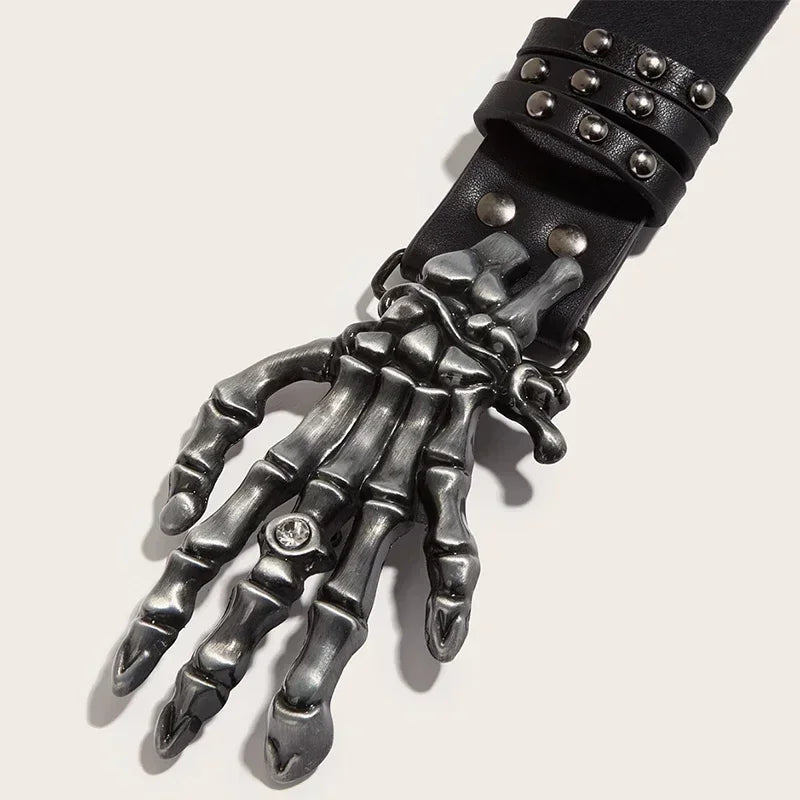 Gothic Skeleton Hand Belt with Skull Buckle for Men - Vintage Punk Hip Hop Accessory
