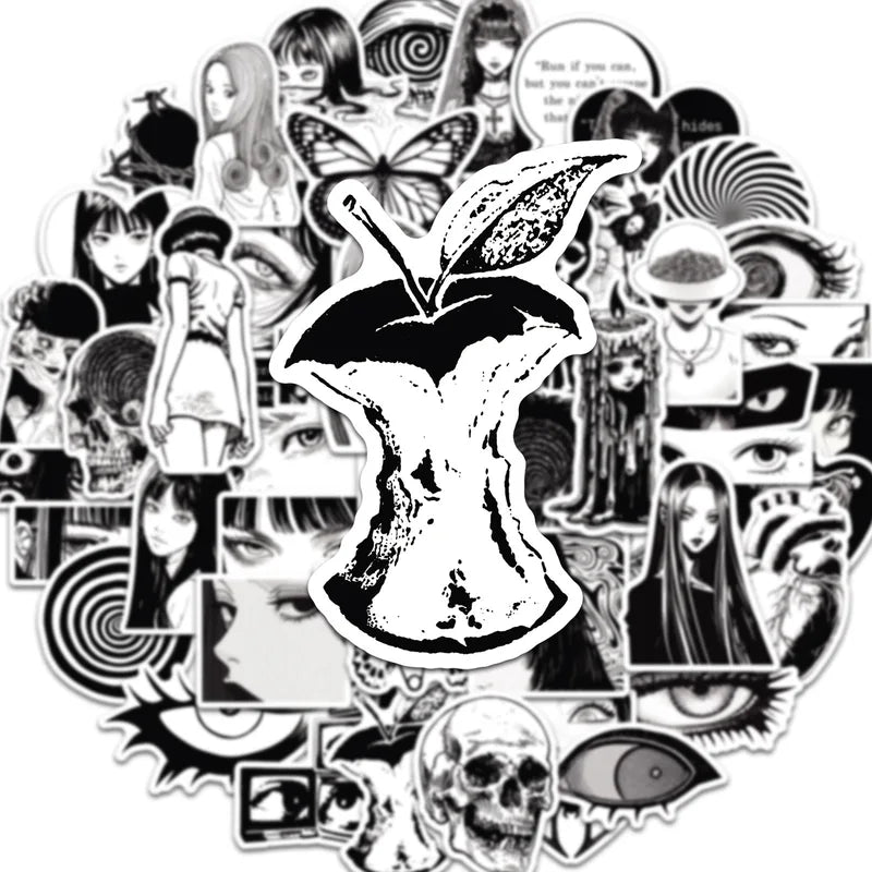 Anime Horror Girl Stickers 50PCS Black & White Aesthetic DIY Scrapbooking Notebook Laptop Luggage Skateboard Car Decals
