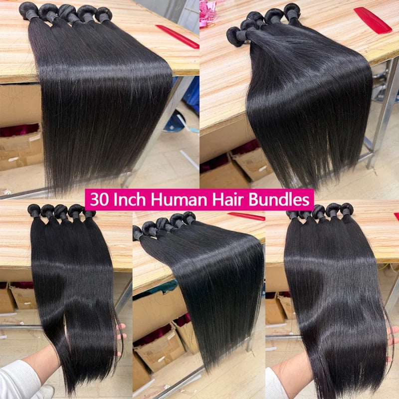 Human Hair Extensions Bundles - Brazilian Natural Black 10A Raw Hair Weave 20-40 Inch