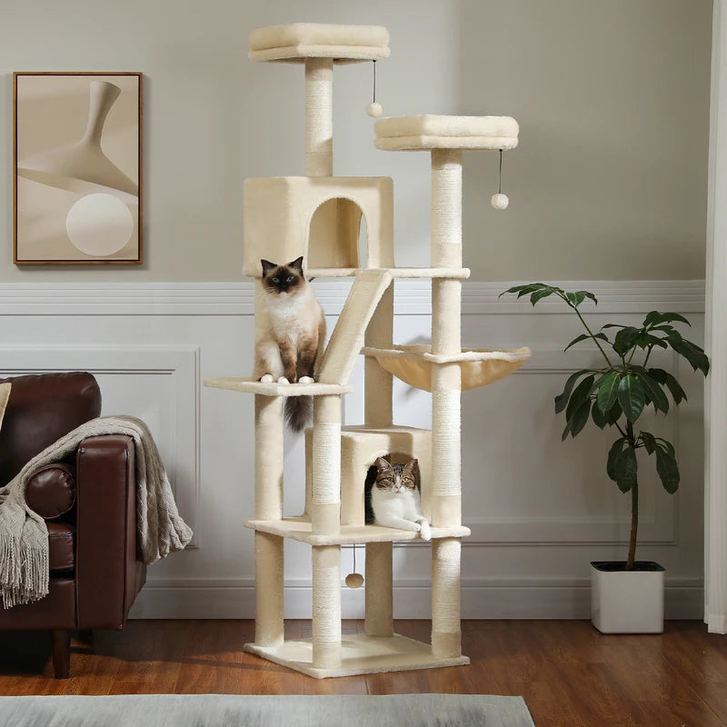 Large Multi-Level Cat Tree Tower with Scratching Posts and Caves for Indoor Cats
