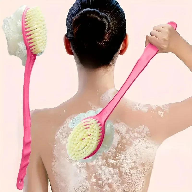 2-in-1 Soft Back Bath Brush Exfoliating Body Shower Sponge Gentle Scrubbing Tool