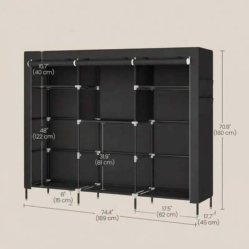 Portable Fabric Wardrobe Closet with Shelves & 4 Hanging Rods - Large Capacity