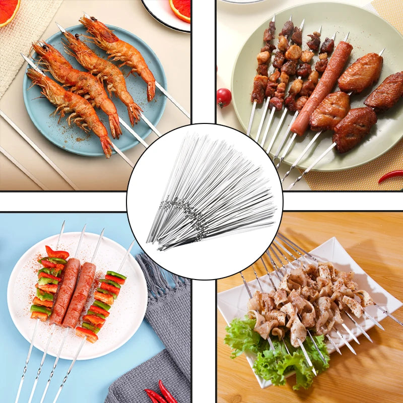 Reusable Stainless Steel BBQ Skewers Set - 10/15 Pcs, Non-Stick, Heat-Resistant for Outdoor Grilling