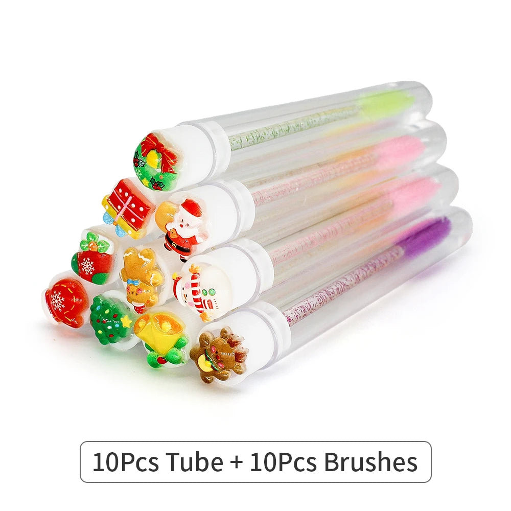 Christmas Reusable Eyelash Brush Tubes with Replaceable Mascara Wands - Dustproof Lash Extension Supplies