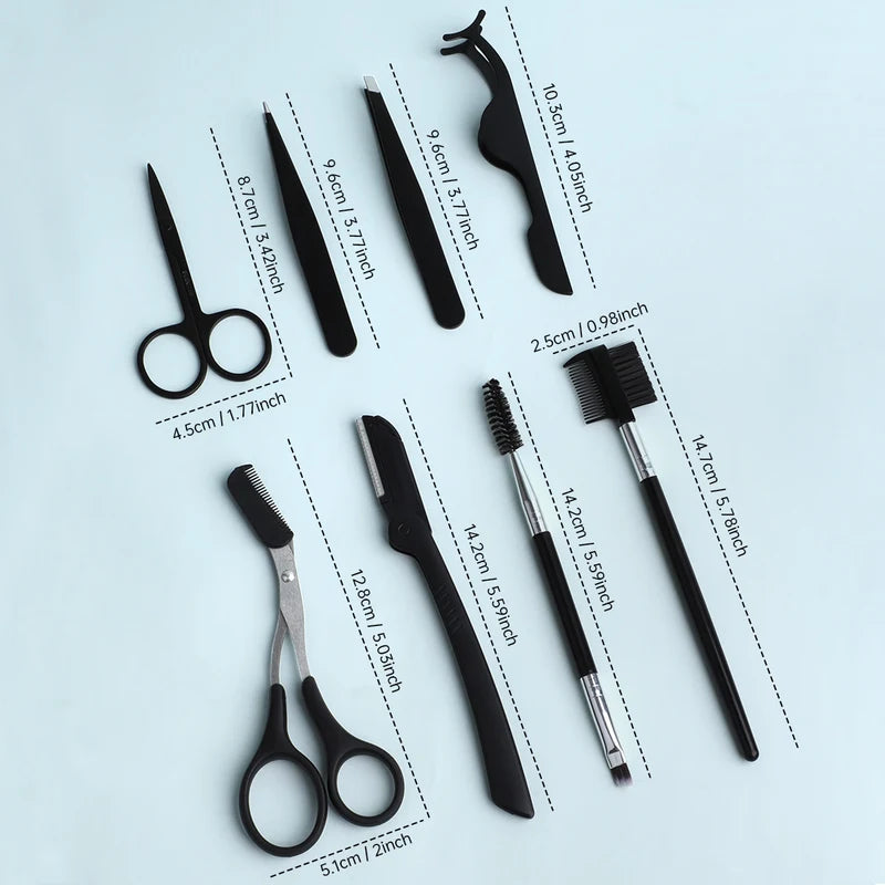 8-Pack Stainless Steel Eyebrow Trimming Tool Set for Men