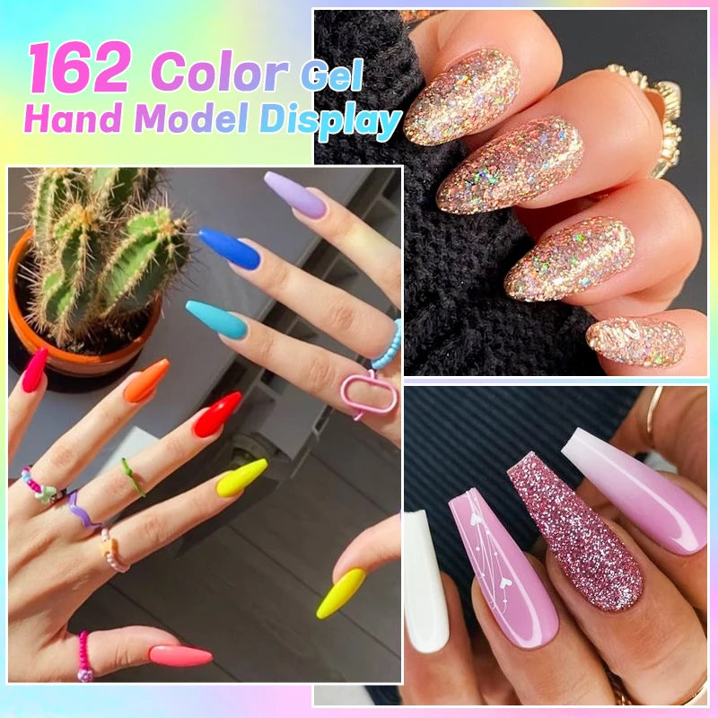 10ml Semi-Permanent Nail Gel Polish Set - 162 Colors for Manicure & Nail Art