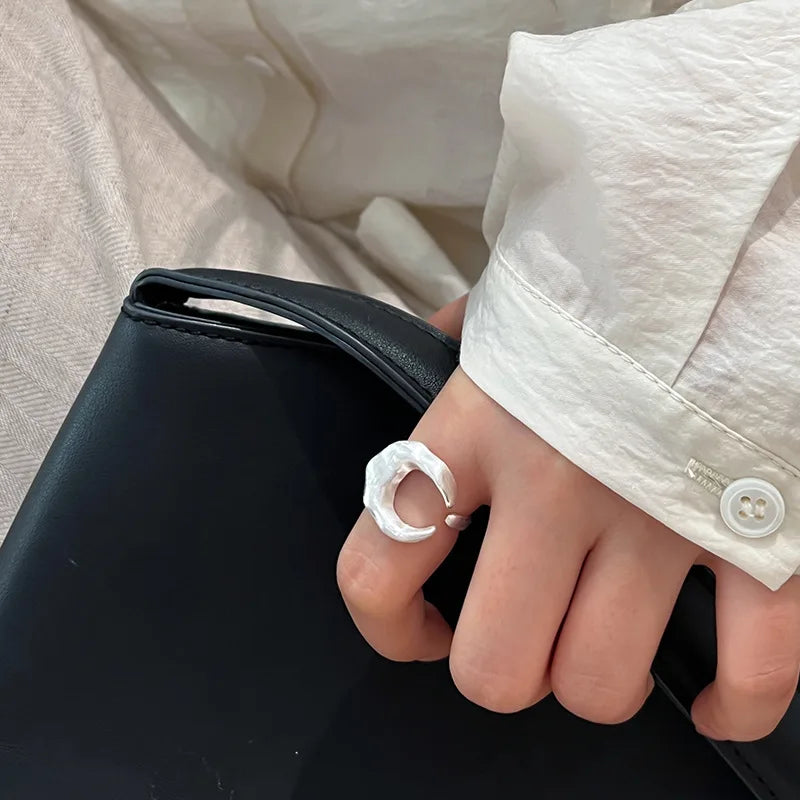 Matte Frosted Crescent Moon Finger Ring - Women's Hip Hop Jewelry Gift