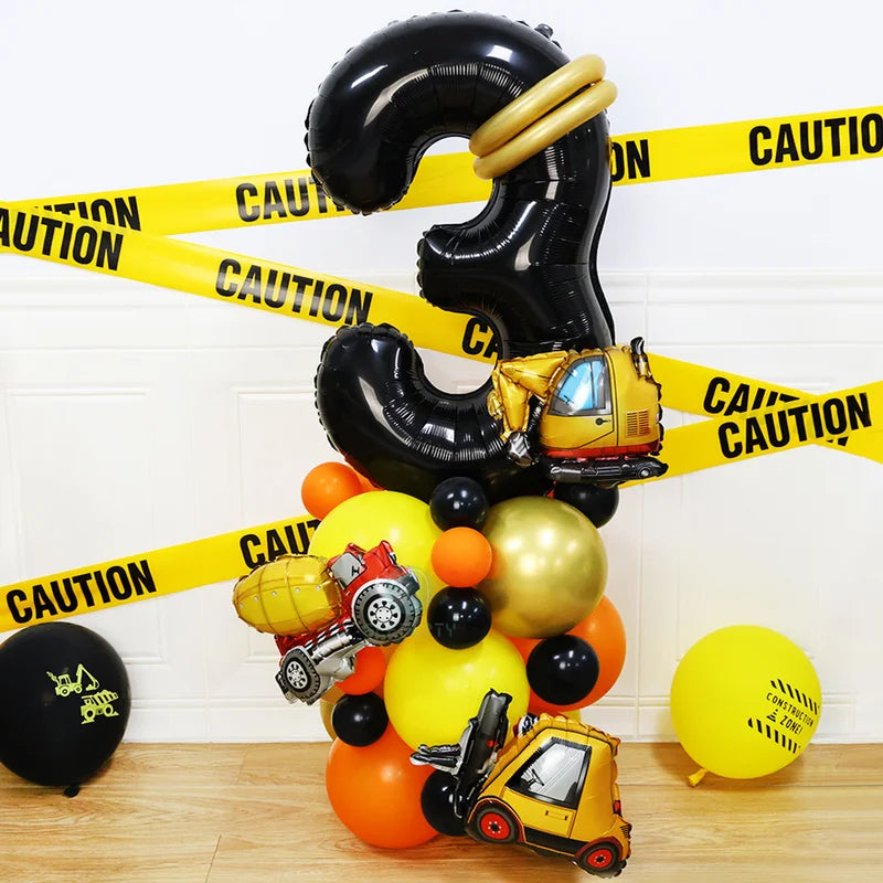 Construction Theme Party Supplies 28pcs Set | Number Truck & Excavator Decorations