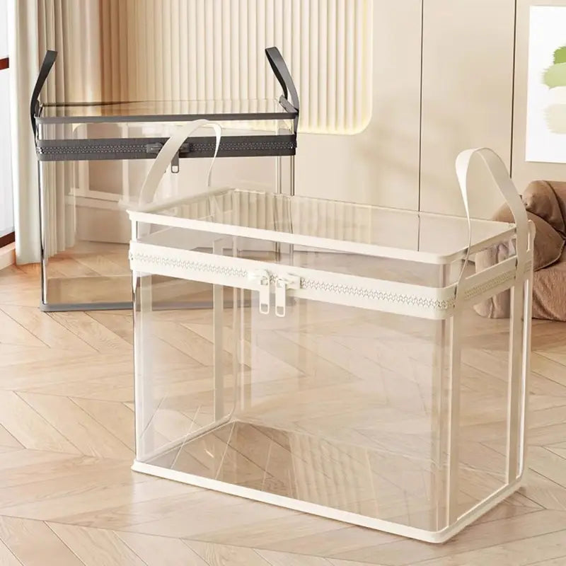 Large Transparent Doll Storage Bag with Handle and Zipper - Stackable Moisture-Proof Organizer Box