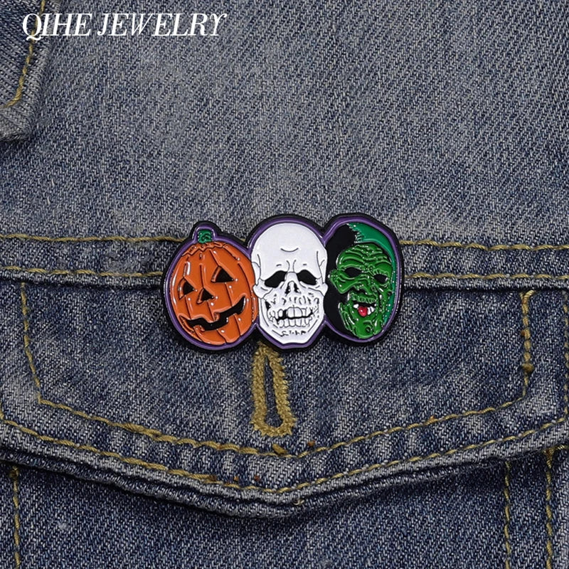 Halloween Skull Brooch Enamel Pin Gothic Punk Jewelry Gift