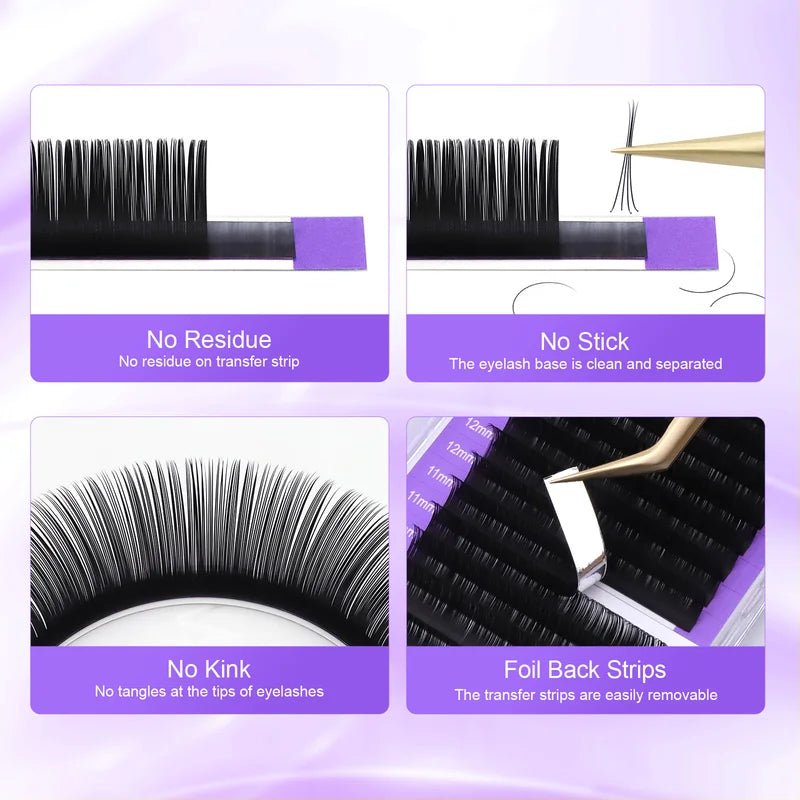 Eyelash Extension Lashes 16 Rows Natural Soft Matte Black Professional 12-15mm