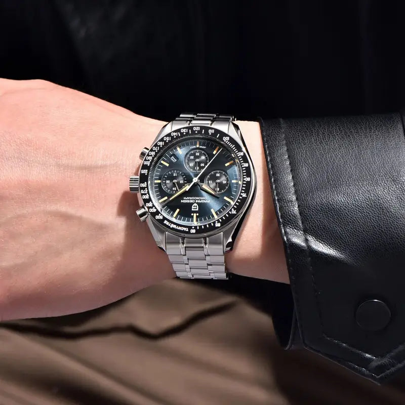 Men's Retro Moon Watch Quartz Chronograph with Sapphire Crystal - Multiple Colors